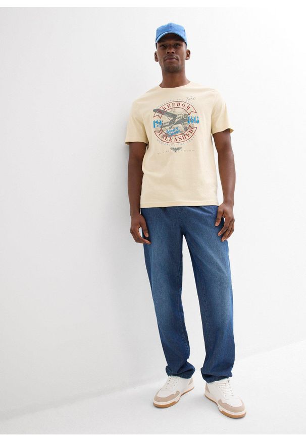 bonprix - T-shirt z czystej bawełny organicznej. Kolor: beżowy. Materiał: bawełna