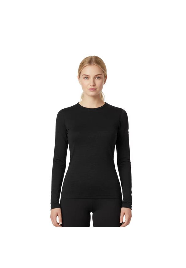 FJORK MERINO - Koszulka z długim rękawem damska 100% wełny merynosów - Bjork 210. Kolor: czarny. Materiał: wełna. Długość rękawa: długi rękaw. Długość: długie. Sezon: zima. Sport: narciarstwo