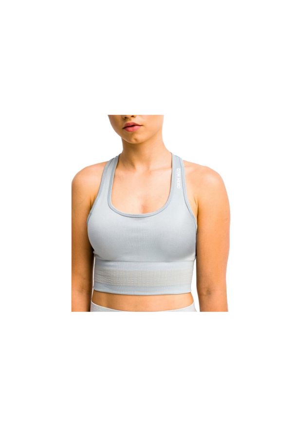 Gym Hero - Biustonosz sportowy damski GymHero Stripes Bra. Kolor: szary. Materiał: poliamid, elastan. Sport: fitness