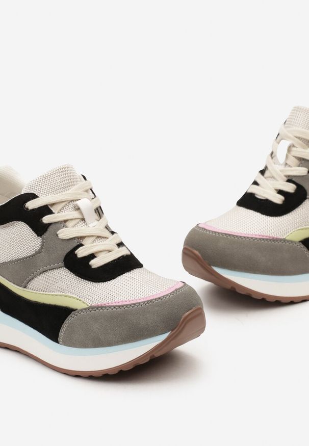 Renee - Szare Sneakersy na Ukrytym Niewysokim Koturnie z Brokatem Fioralan. Kolor: szary. Obcas: na koturnie