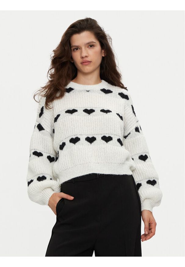 Pieces Sweter Nove 17152014 Écru Regular Fit. Kolor: kremowy. Materiał: syntetyk
