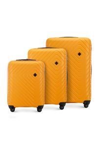 Wittchen - Zestaw walizek z ABS-u z geometrycznym tłoczeniem. Kolor: pomarańczowy. Materiał: poliester. Wzór: geometria. Styl: elegancki