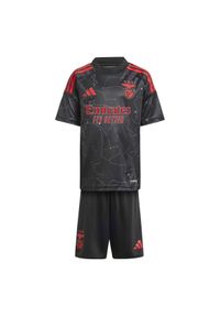 Adidas - Dziecięcy zestaw koszulki i spodenek outdoorowych Benfica Lisbonne 2024/25. Kolor: czarny. Materiał: dresówka. Styl: młodzieżowy, sportowy
