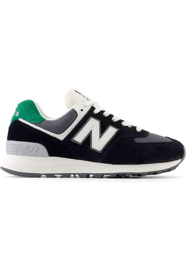 Buty damskie New Balance WL574YA1 – czarne. Kolor: czarny. Materiał: dresówka, guma, bawełna, materiał, skóra. Szerokość cholewki: normalna. Model: New Balance 574