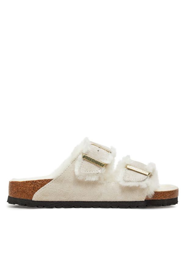 Birkenstock Klapki Arizona Shearling Leve 1026193 Biały. Kolor: biały. Materiał: skóra, zamsz