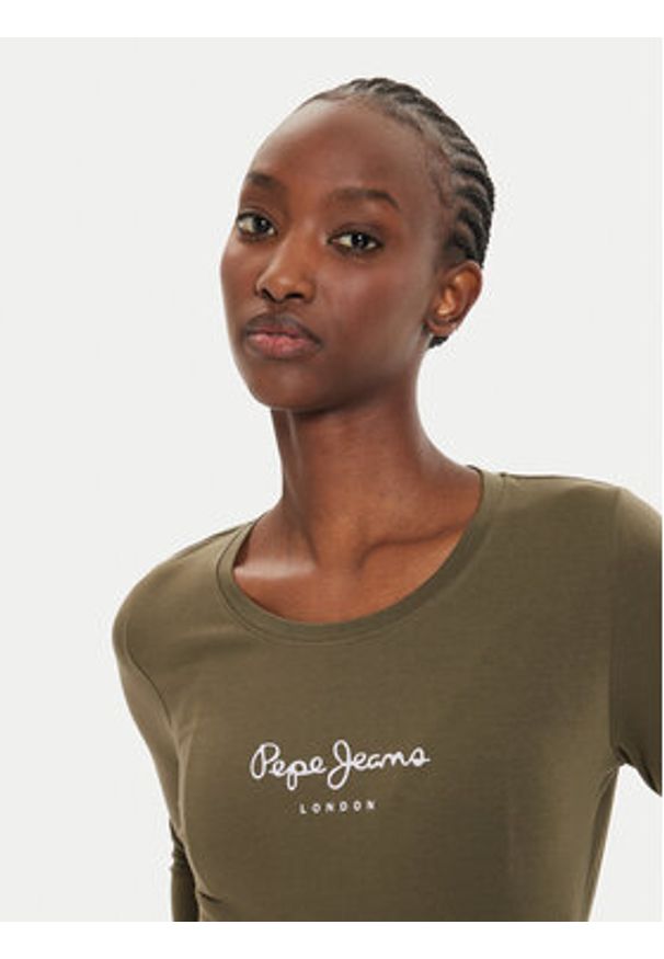 Pepe Jeans Bluzka New Virginia PL505203 Zielony Slim Fit. Kolor: zielony. Materiał: bawełna