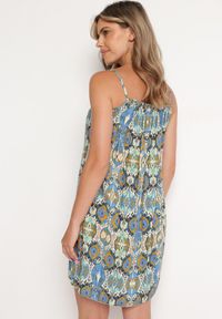 Born2be - Niebieska Bawełniana Sukienka o Rozkloszowanym Kroju na Ramiączkach Tesarae. Okazja: na plażę, na co dzień. Typ kołnierza: dekolt kwadratowy. Kolor: niebieski. Materiał: bawełna. Długość rękawa: na ramiączkach. Sezon: lato. Styl: casual #2