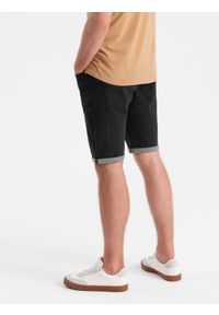 Ombre Clothing - Szorty jeansowe męskie z podwiniętymi nogawkami – czarne V4. Okazja: na co dzień. Kolor: czarny. Materiał: jeans. Długość: krótkie. Wzór: aplikacja, ze splotem. Sezon: lato. Styl: casual, elegancki #4