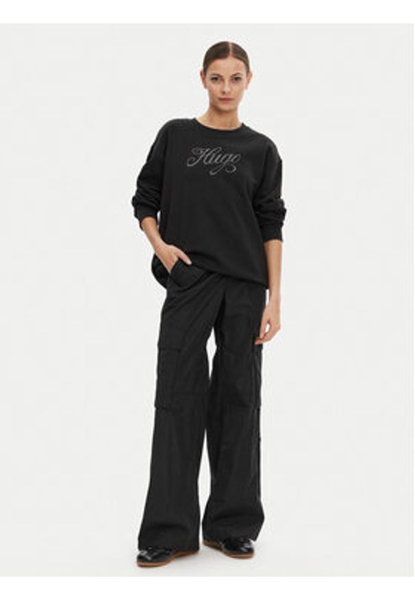 Hugo - HUGO Bluza 50537246 Czarny Oversize. Kolor: czarny. Materiał: bawełna