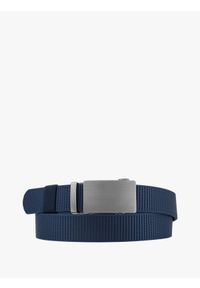 Ryłko - Granatowy pasek męski ze srebrną klamrą PASEK MĘSKI. Kolor: niebieski. Materiał: tkanina. Styl: street, elegancki