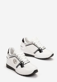 Renee - Białe Sneakersy Sznurowane Ozdobione Brokatem na Koturnie Eminalla. Kolor: biały. Wzór: aplikacja. Obcas: na koturnie #5