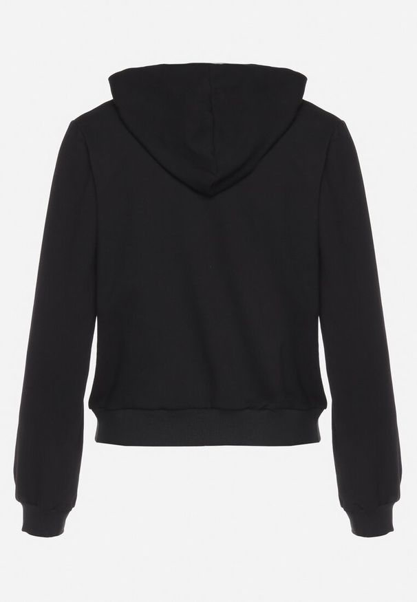Born2be - Czarna Bluza z Kapturem na Suwak Wykończona Ściągaczami Diacra. Typ kołnierza: kaptur. Kolor: czarny. Styl: sportowy, klasyczny