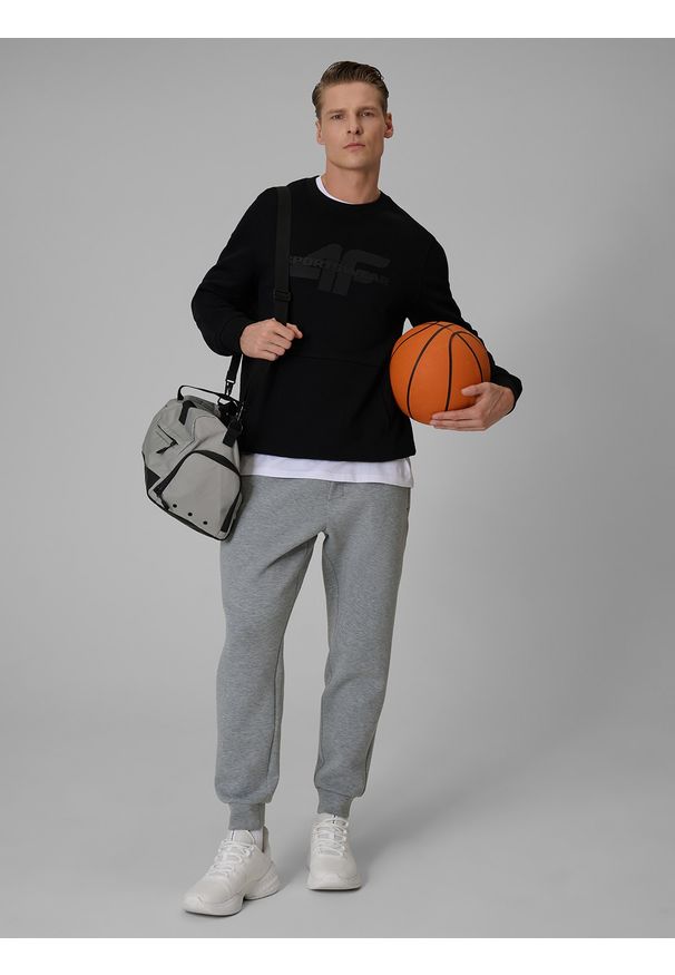 4f - 4F Bluza dresowa regular bez kaptura męska - czarna L. Okazja: na co dzień. Typ kołnierza: bez kaptura. Kolor: czarny. Materiał: dresówka. Styl: casual