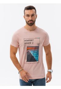 Ombre Clothing - T-shirt męski z nadrukiem - różowy V15B S1434 - M. Kolor: różowy. Materiał: bawełna. Wzór: nadruk. Styl: klasyczny #5