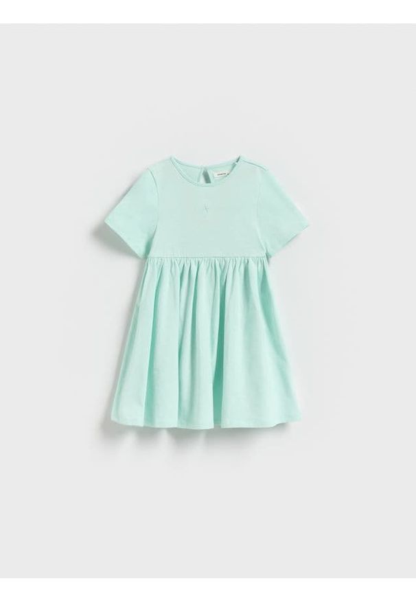 Reserved - Gładka sukienka - jasnoturkusowy. Kolor: turkusowy. Materiał: bawełna. Wzór: gładki