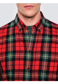 Big-Star - Koszula męska w kratę czerwona Sensitewo 603. Okazja: na co dzień. Kolor: czerwony. Materiał: tkanina, jeans. Wzór: kolorowy, haft, kratka. Styl: casual, elegancki #4