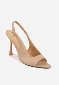 Renee - Ciemnobeżowe Sandały Slingback VICES na Szpilce z Odkrytym Noskiem Blooma. Okazja: na co dzień, na ślub cywilny, na wesele. Zapięcie: pasek. Kolor: beżowy. Materiał: jeans. Obcas: na szpilce. Styl: casual #9