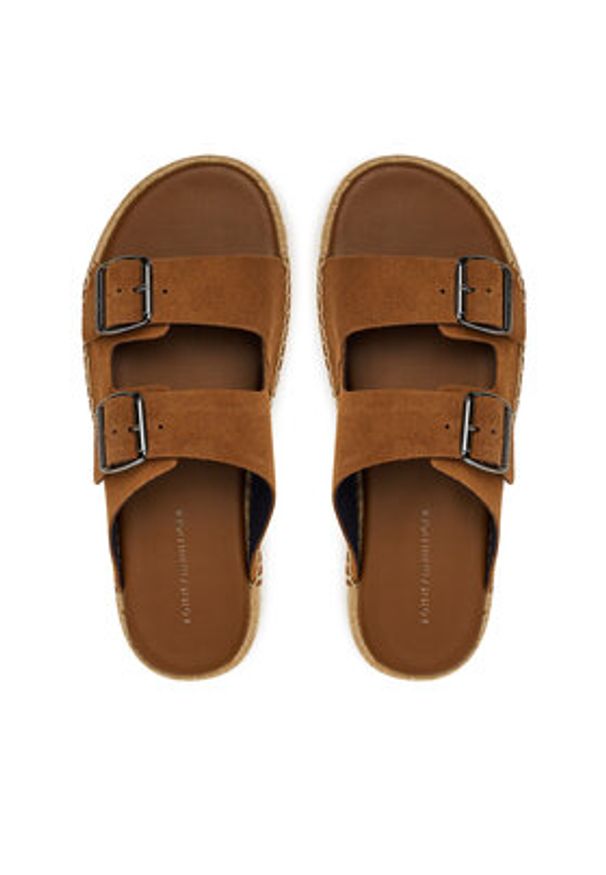 TOMMY HILFIGER - Tommy Hilfiger Espadryle Flex Jutte Hilfiger Suede Sandal FM0FM05503 Brązowy. Kolor: brązowy. Materiał: zamsz, skóra