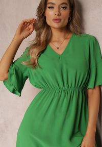 Renee - Jasnozielona Sukienka Parthesio. Kolor: zielony. Materiał: materiał, wiskoza. Długość rękawa: krótki rękaw. Sezon: lato. Długość: midi #4