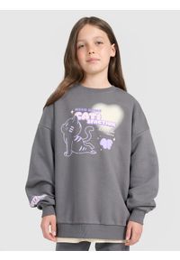 4f - 4F Bluza dresowa oversize nierozpinana bez kaptura dziewczęca - szara 122 (6-7 lat). Okazja: na co dzień. Typ kołnierza: bez kaptura. Kolor: szary. Materiał: dresówka. Wzór: gładki, ze splotem. Sezon: lato. Styl: elegancki, casual, klasyczny, sportowy #1