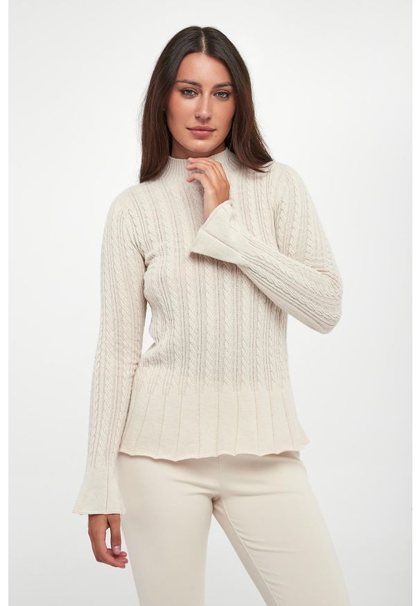 Twinset Milano - Sweter damski wełniany z baskinką TWINSET. Materiał: wełna