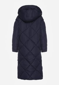 Born2be - Granatowa Kurtka Płaszcz z Geometrycznym Pikowaniem Johnatta. Kolor: niebieski. Wzór: geometria #2