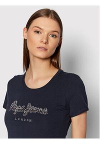 Pepe Jeans T-Shirt Beatrice PL504434 Granatowy Slim Fit. Kolor: niebieski. Materiał: bawełna