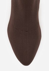 Born2be - Brązowe Eleganckie Botki VICES na Słupku ze Skarpetkową Cholewką Rasoria. Okazja: na co dzień, do pracy, na spotkanie biznesowe. Zapięcie: bez zapięcia. Kolor: brązowy. Materiał: skóra, satyna. Szerokość cholewki: normalna. Obcas: na słupku. Styl: elegancki #2