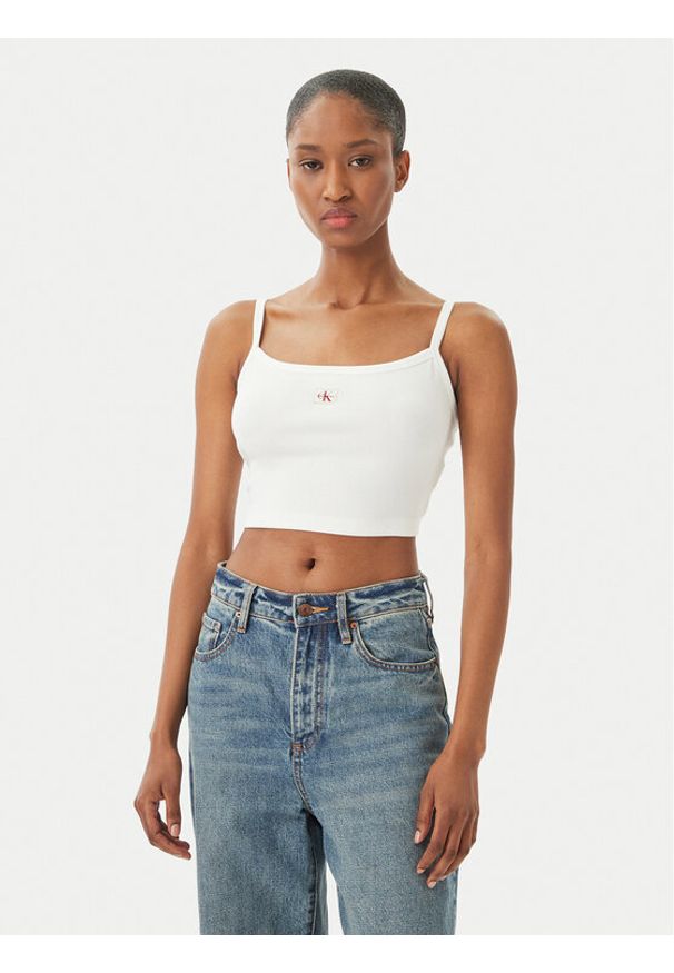 Calvin Klein Jeans Top LV047F221G Biały Slim Fit. Kolor: biały. Materiał: bawełna