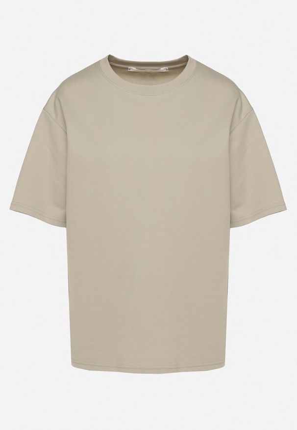 Born2be - Ciemnobeżowy Bawełniany Klasyczny T-shirt Merovira. Kolor: beżowy. Materiał: bawełna. Styl: klasyczny