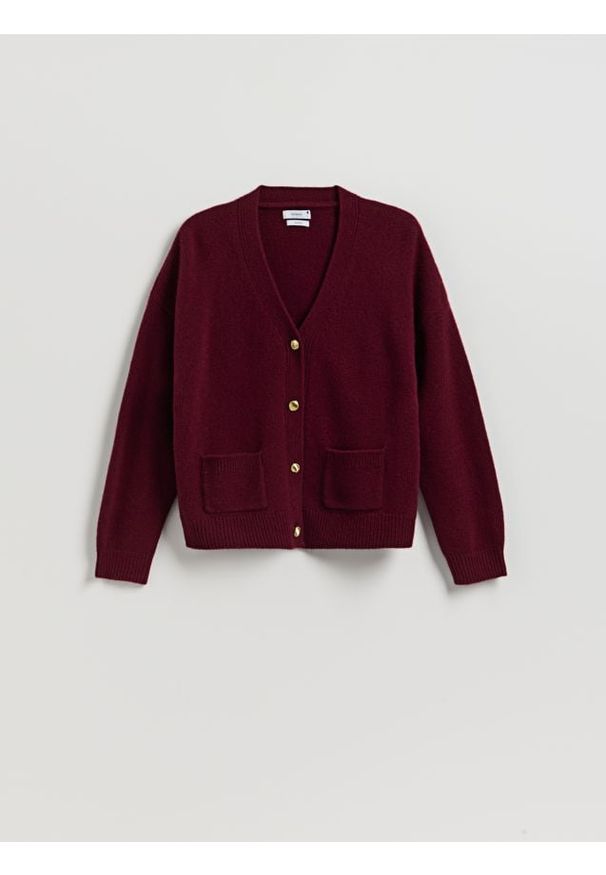Reserved - Wełniany kardigan - bordowy. Kolor: czerwony. Materiał: wełna