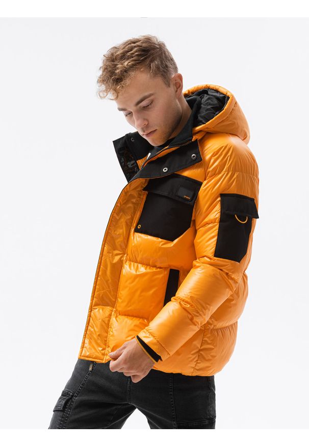 Żółta kurtka Ombre Clothing z aplikacjami, na zimę