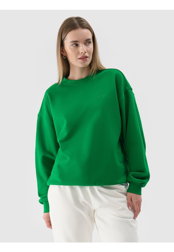 4f - 4F Bluza dresowa nierozpinana bez kaptura uniseks - zielona S. Okazja: na co dzień. Typ kołnierza: bez kaptura. Kolor: zielony. Materiał: dresówka. Wzór: ze splotem, gładki. Styl: sportowy, casual
