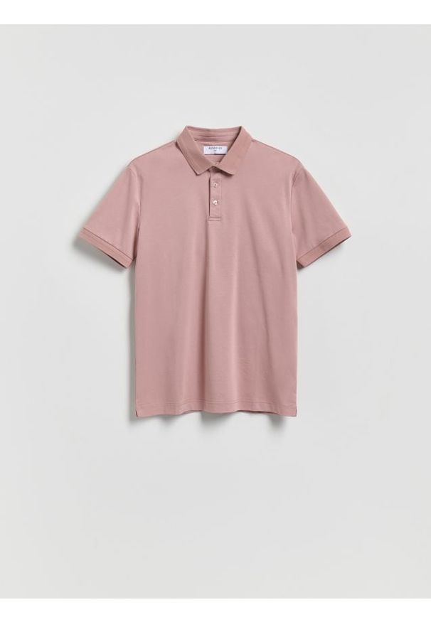 Reserved - Polo slim z bawełny pima - brudny róż. Typ kołnierza: polo. Kolor: różowy. Materiał: bawełna