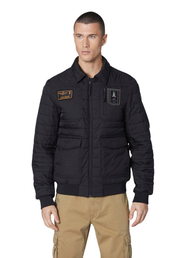 Aeronautica Militare - AERONAUTICA MILITARE Czarna męska kurtka Quilted Ripstop Pilot. Kolor: czarny. Materiał: syntetyk. Styl: elegancki