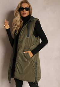 Renee - Czarna Długa Kamizelka z Kapturem Dwustronna Lurenta. Typ kołnierza: kaptur. Kolekcja: plus size. Kolor: czarny. Długość: długie #4
