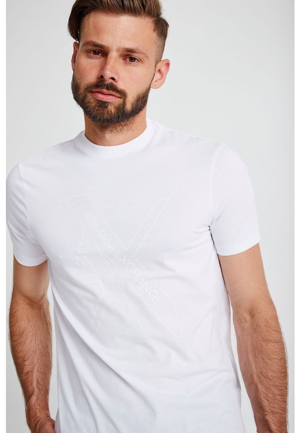 Armani Exchange - T-SHIRT ARMANI EXCHANGE. Materiał: bawełna. Długość rękawa: krótki rękaw. Długość: krótkie. Wzór: nadruk
