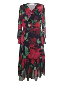 Vito Vergelis - Sukienka midi z szyfonu w czerwone kwiaty. Kolor: czerwony. Materiał: szyfon. Wzór: kwiaty. Długość: midi #1