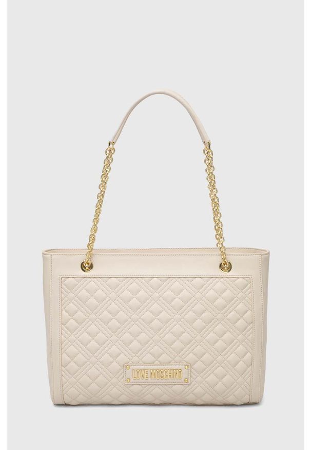 Love Moschino torebka kolor beżowy. Kolor: beżowy. Materiał: pikowane. Rodzaj torebki: na ramię