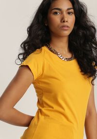 Renee - Żółty T-shirt Nephiphi. Kolor: żółty. Materiał: jeans, bawełna, dresówka, dzianina. Długość rękawa: krótki rękaw. Długość: krótkie. Styl: klasyczny #3