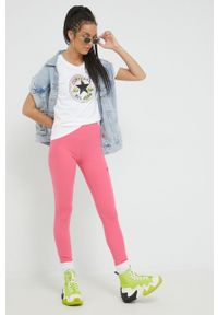 Tommy Jeans legginsy damskie kolor różowy z aplikacją. Kolor: różowy. Materiał: poliester, dzianina. Wzór: aplikacja