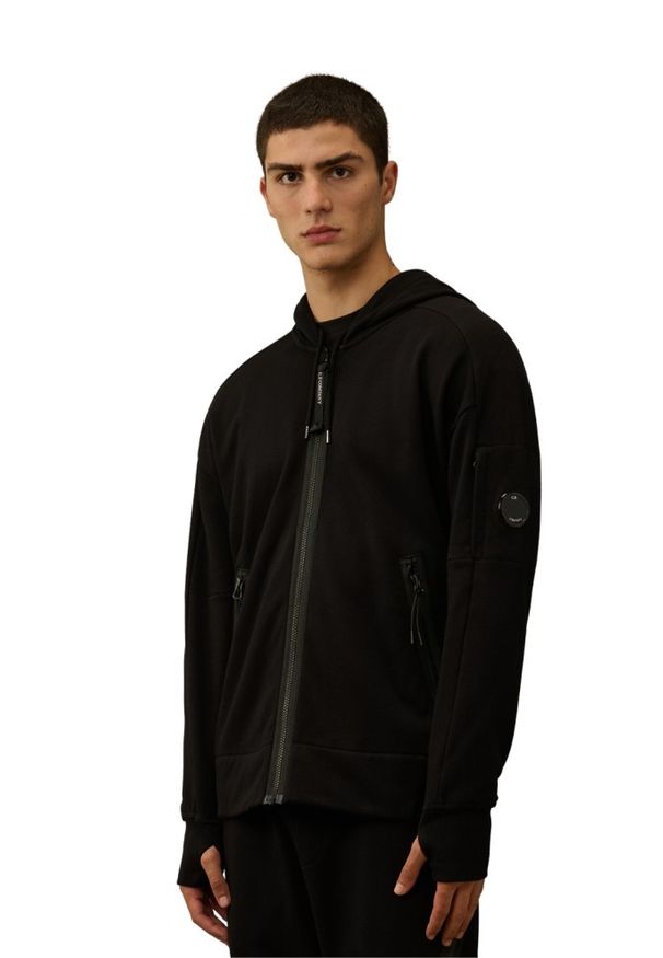 C.P. Company - C.P. COMPANY Czarna rozpinana męska bluza Hooded Open, Rozmiar XXL. Kolor: czarny. Materiał: bawełna. Wzór: jednolity