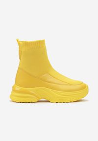 Born2be - Żółte Sneakersy na Grubej Podeszwie ze Skarpetkową Cholewką Pinkia. Kolor: żółty. Szerokość cholewki: normalna