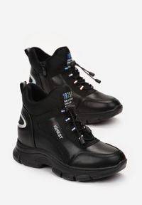 Born2be - Czarne Botki Ściągane Gumką na Grubej Podeszwie z Brokatowymi Wstawkami Sikafe. Wysokość cholewki: za kostkę. Nosek buta: okrągły. Kolor: czarny. Szerokość cholewki: normalna. Obcas: na płaskiej podeszwie #2