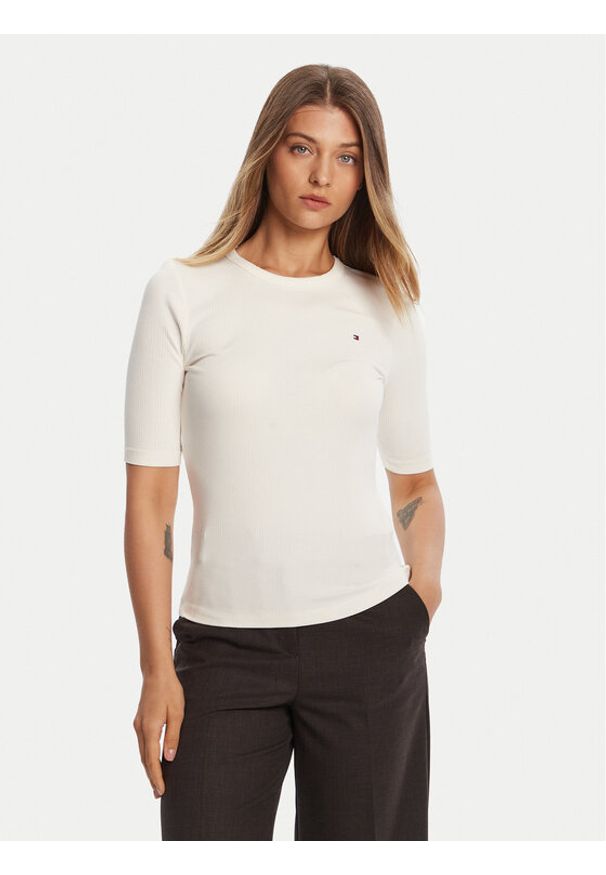 TOMMY HILFIGER - Tommy Hilfiger Bluzka WW0WW47308 Écru Slim Fit. Materiał: wiskoza