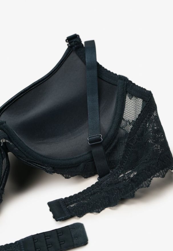 Renee - Ciemnozielony Biustonosz Push-Up z Subtelną Koronką Alenmdra. Kolor: zielony. Materiał: koronka. Rodzaj stanika: push-up. Wzór: koronka