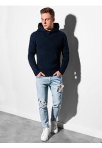 Ombre Clothing - Sweter męski E181 - granatowy - M. Kolor: niebieski. Materiał: akryl #2