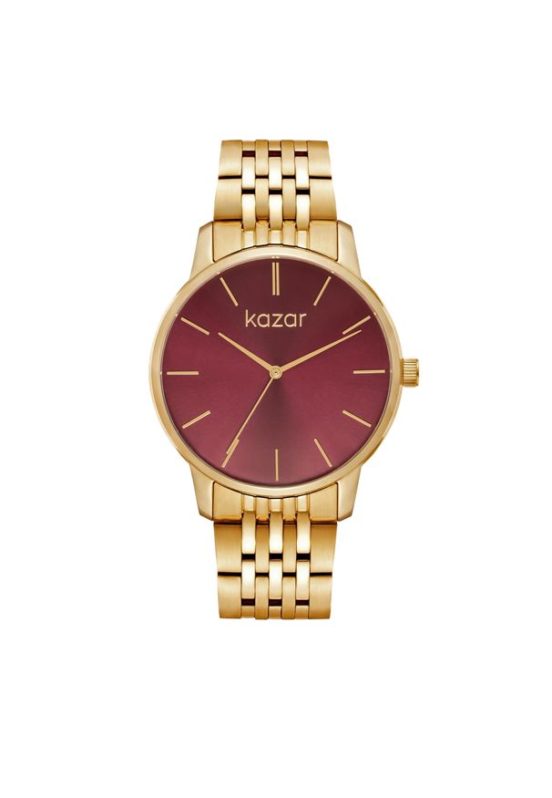 Kazar - Złoty zegarek z bordową tarczą. Kolor: złoty. Styl: elegancki