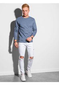 Ombre Clothing - Bluza męska bez kaptura B1153 - niebieska - XXL. Typ kołnierza: bez kaptura. Kolor: niebieski. Materiał: jeans, bawełna, poliester. Styl: klasyczny, elegancki #3
