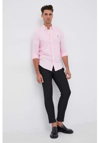 Polo Ralph Lauren Koszula bawełniana męska kolor różowy regular z kołnierzykiem button-down. Typ kołnierza: polo, button down. Kolor: różowy. Materiał: bawełna. Długość rękawa: długi rękaw. Długość: długie. Wzór: aplikacja #4
